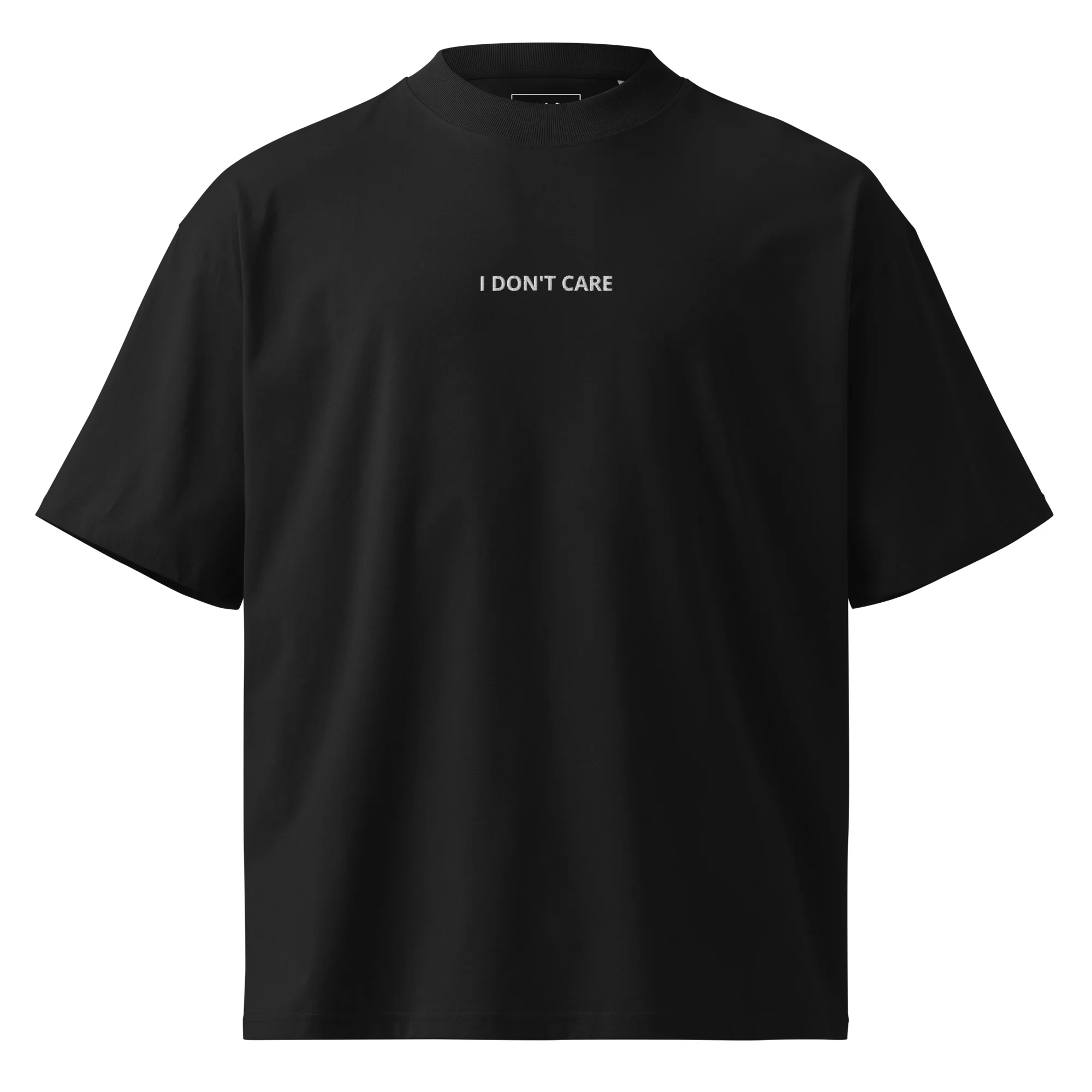 Unisex Organic Oversized High Neck T-shirt – I Don’t Care Embroidered - Image 8